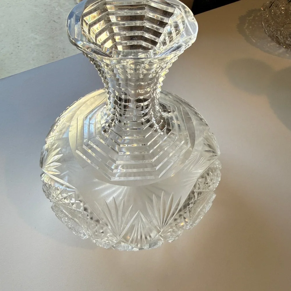 Antique American Brilliant Cut Crystal Decanter Starburst Diamond Pattern